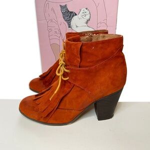 Jeffrey Campbell Red Suede Fringe Booties, Size 8